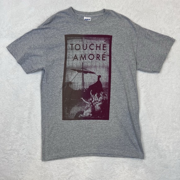 Touche Amore Band T-Shirt Size Medium Gildan Gray Maroon Short Sleeve - Picture 1 of 8